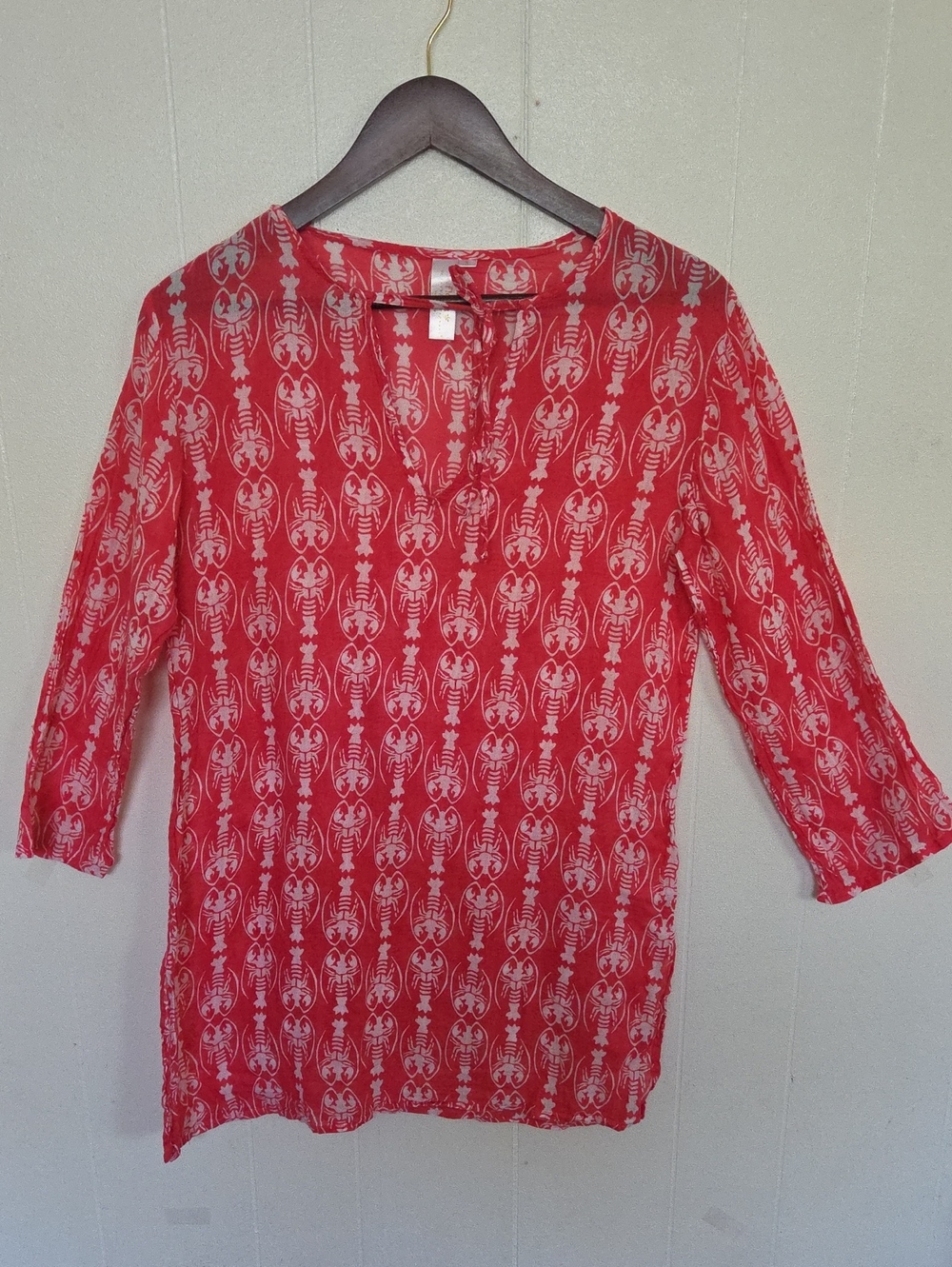 Women’s Lobster Patterned V-Neck Tunic Top 100% Cotton